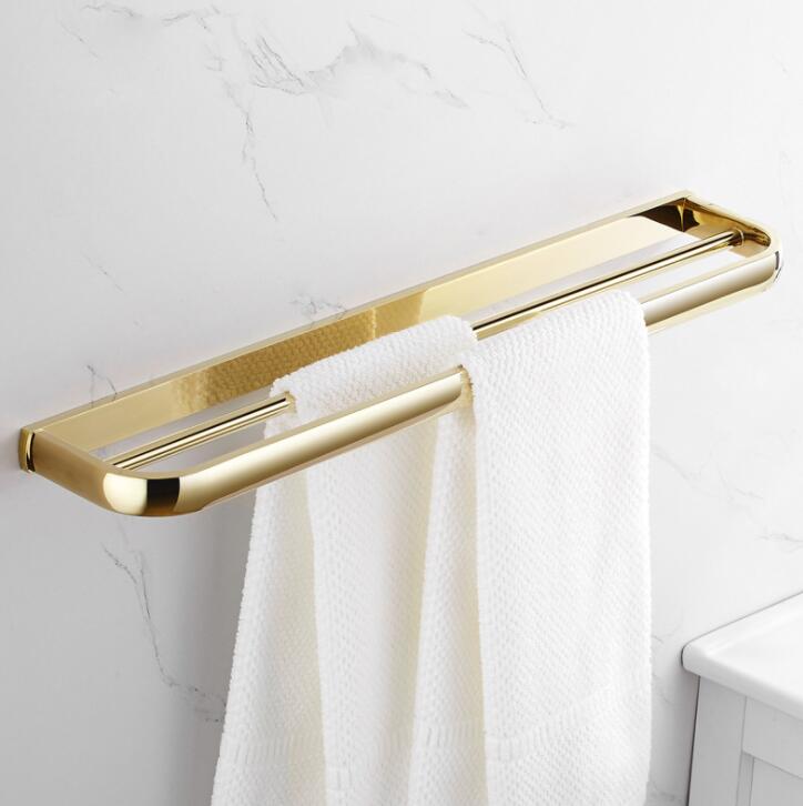 Koper Handdoekenrek Europese Stijl Golden Badhanddoek Rack Badkamer Badkamer Kamer Plank Hardware Hanger Set Bad Hardwares: double bar