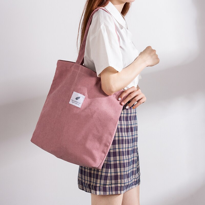 Corduroy Shopping Bag for Women 2022 Female Girls Casual Handbags Soft Reusable Fabric Affordable Shopper Shoulder Totes Bags