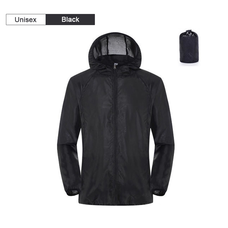 Camping Rain Coat Men Women Windbreaker Women Men's Waterproof Jacket Sun Protect Clothing Fishing Rain Wind Breaker Jacket Men: XXL / black