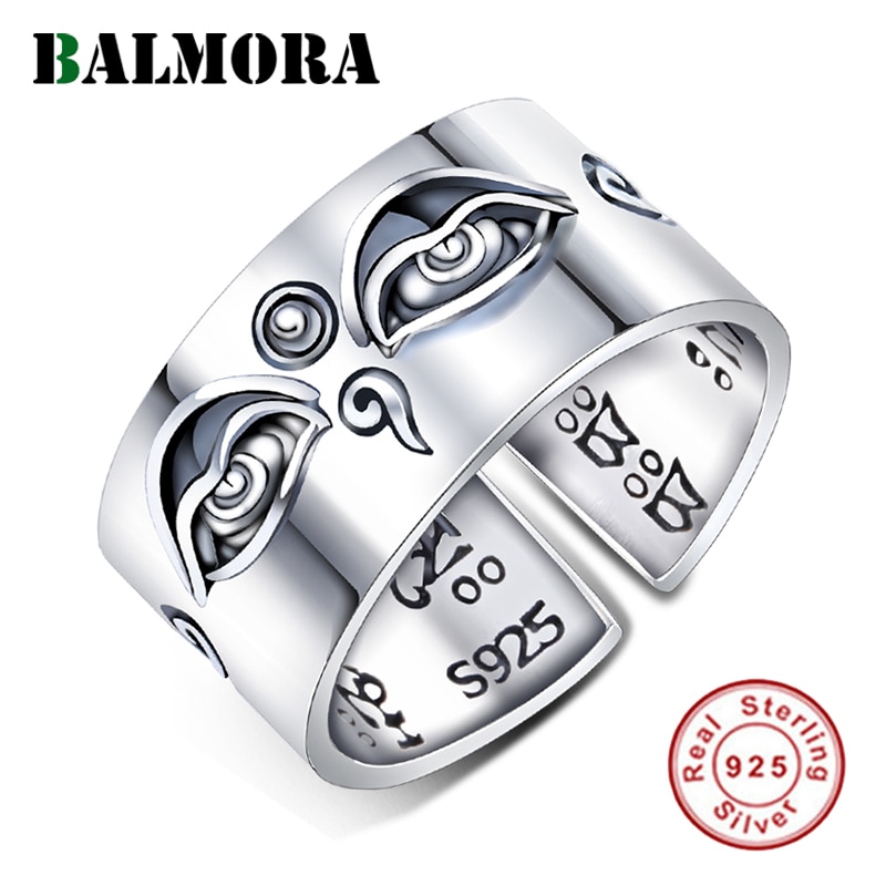 BALMORA 925 Sterling Argento Anelli Aperti per le Donne Degli Uomini Amanti di trasporto del Regalo Dell'annata Scrittura Anello Tailandese Gioielli In Argento Anelli
