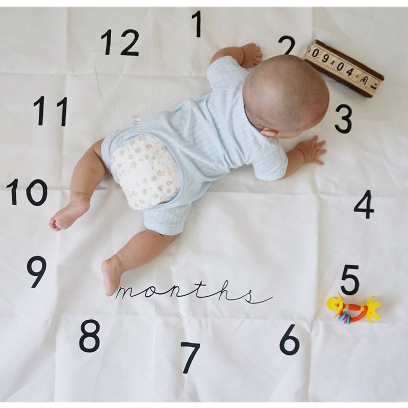 Garland Print Baby Milestone Deken Fotografie Maandelijkse Achtergrond Doek Peuter Baby Kinderen Camera Foto Props: clock
