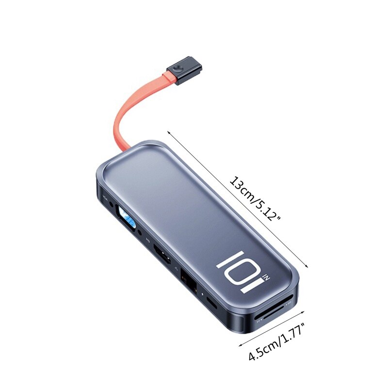 USB C Hub 10 in 1 Aluminum USB C Dock Station with USB 3.0 Ports SD/TF Card Splitter PD Hub for PC Laptops Computer