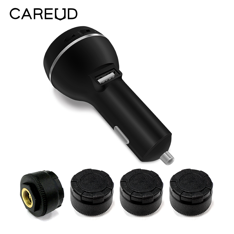 CAREUD D580 Auto TPMS Bandenspanning en Temperatuur Monitoring Systeem met USB Socket 4 Externe Sensoren