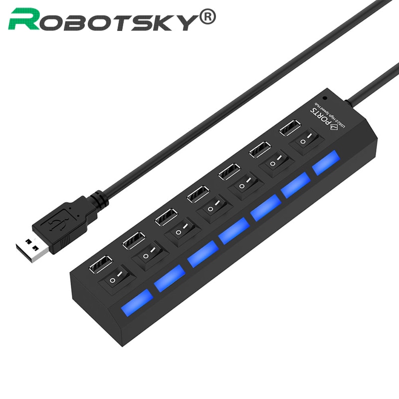 7 Port Micro Usb Hub 2.0 Usb Splitter Voor Tablet Laptop Computer Notebook Hoge Snelheid 480Mbps Usb 2.0 Hub led Met Aan/Uit Schakelaar