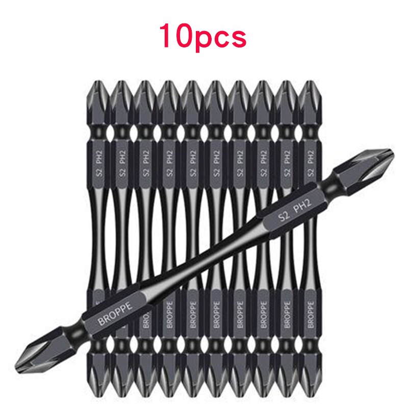 10 PCS Double-sided Electric Screwdriver Bit Set Tough Hex Shank Magnetic Cross Head Screw Driver Portable Universal: 10pcs 100mm PH2