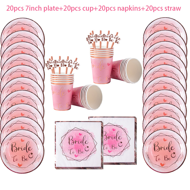 Dekoracja na wieczór panieński, panna młoda, różowy papierowy talerzyk, baner, okulary przeciwsłoneczne, akcesoria na wieczór panieński