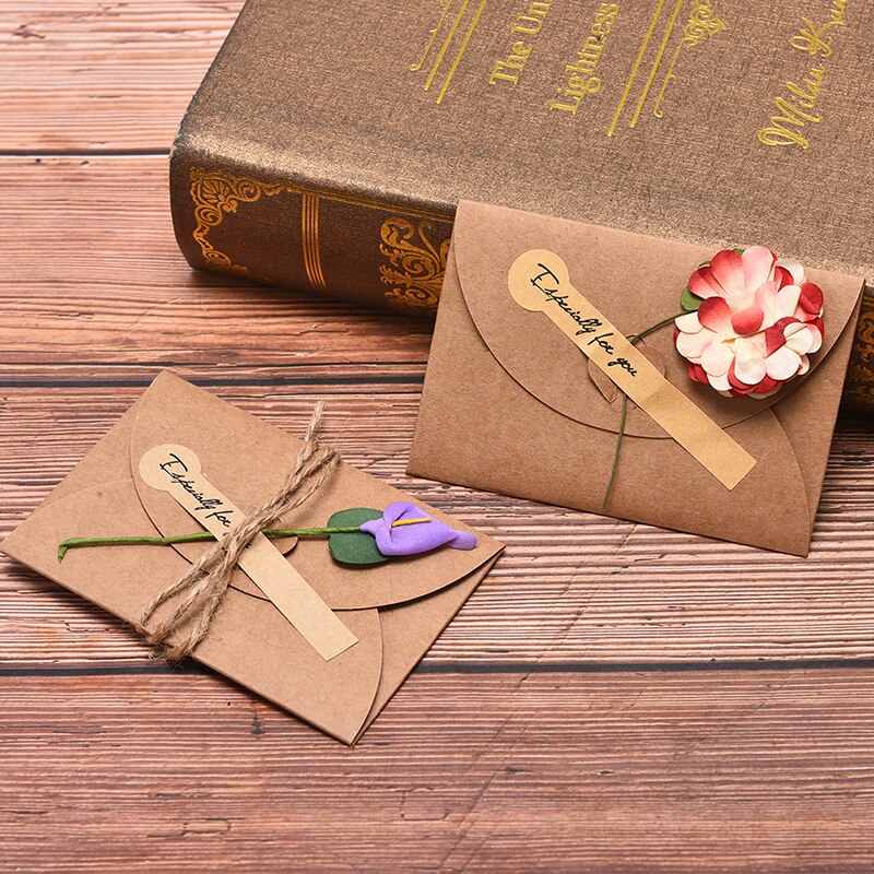 1pc retro diy kraft cartão de convite de papel com envelope feito à mão flores secas convites festa de casamento envelopes