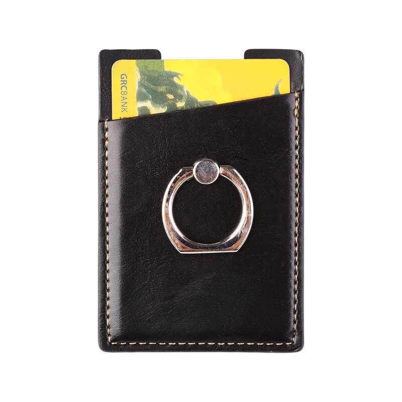 PURDORED 1 Pc Phone Card Holder Women Credit ID Card Holder Men Pocket Stick on Adhesive with Finger Ring Tarjetero Hombre: black