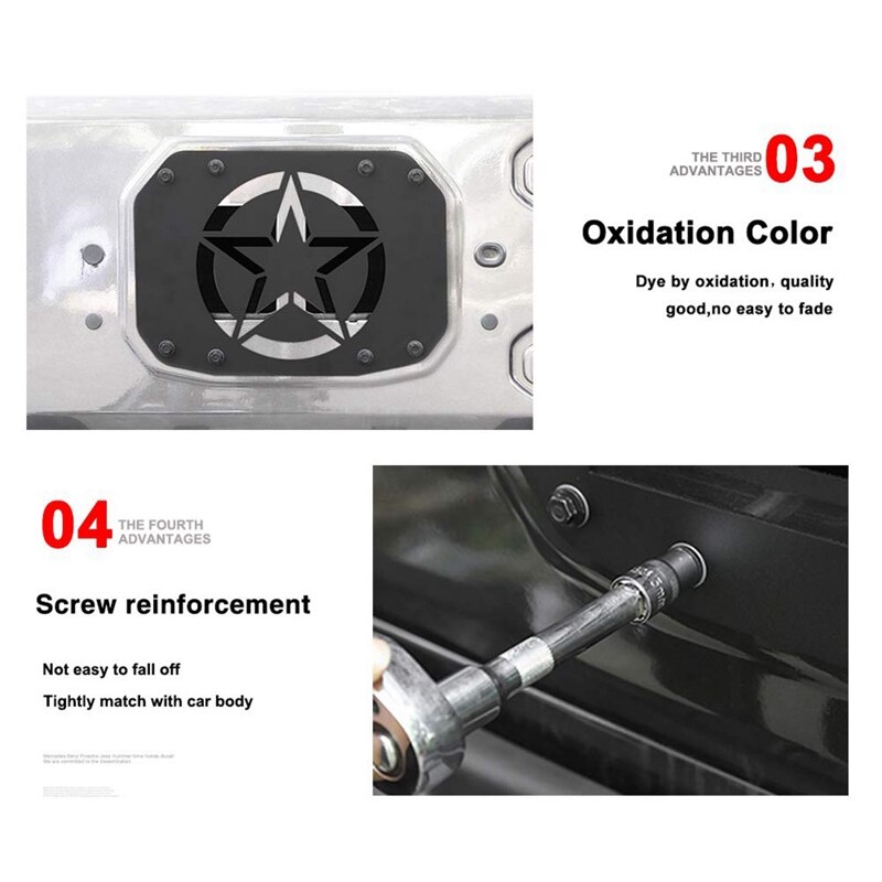Reservehjulsholder slett påfyllingsplate trampstempel bakluke ventilasjonsplate deksel for 2007 jeep wrangler  jk 2/4 dør(stjerne)