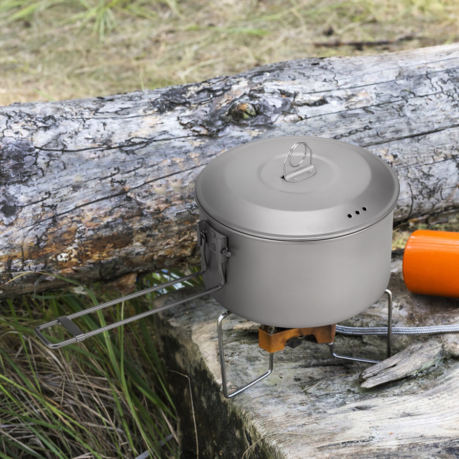 Juego de utensilios de cocina de titanio para Camping, juego de ollas y sartenes con tapa y manijas plegables para Camping al aire libre, senderismo, mochilero, Picnic