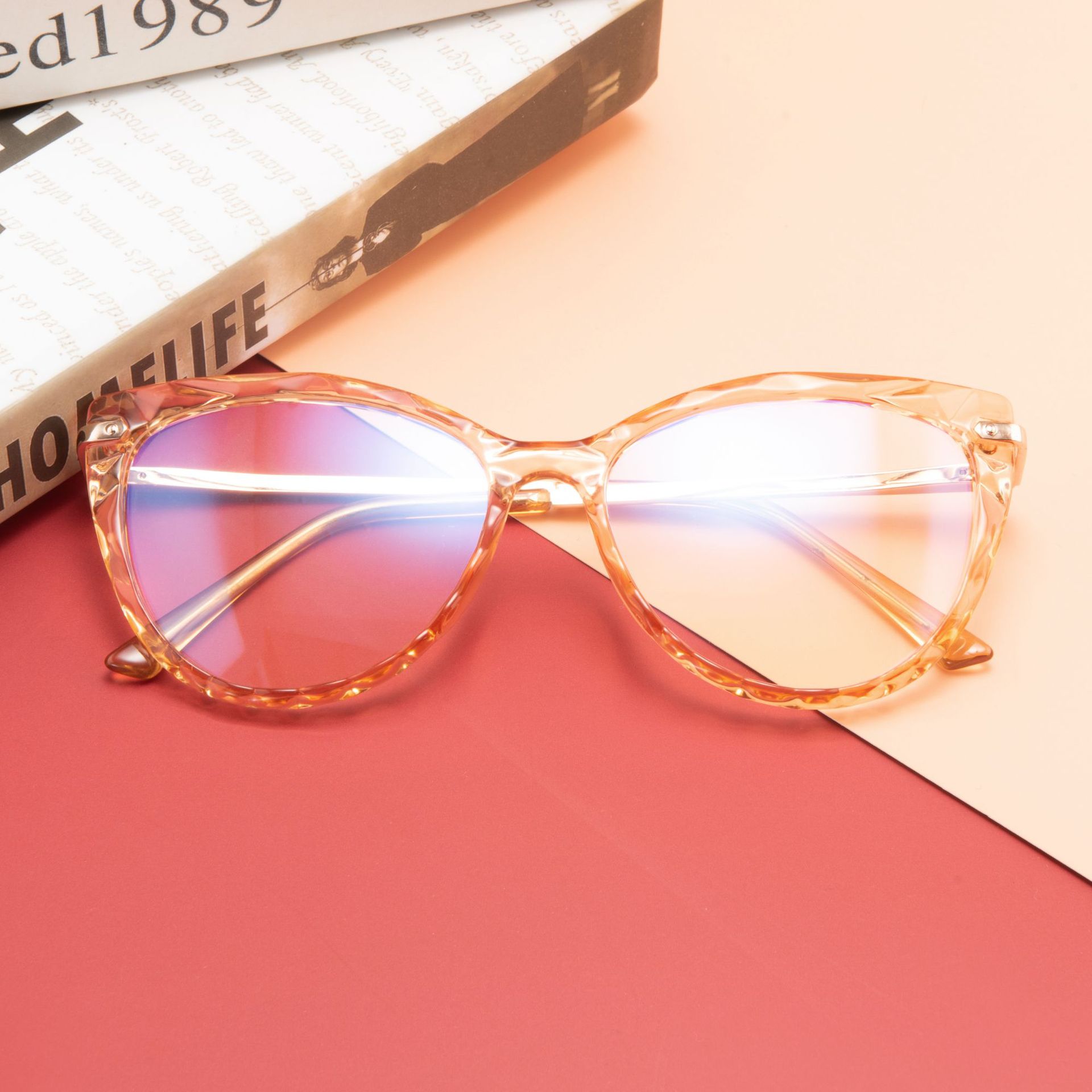 Gafas de sol con de ojo de gato y luz azul para mujer, lentes transparentes Con montura negra, de lujo,: 05