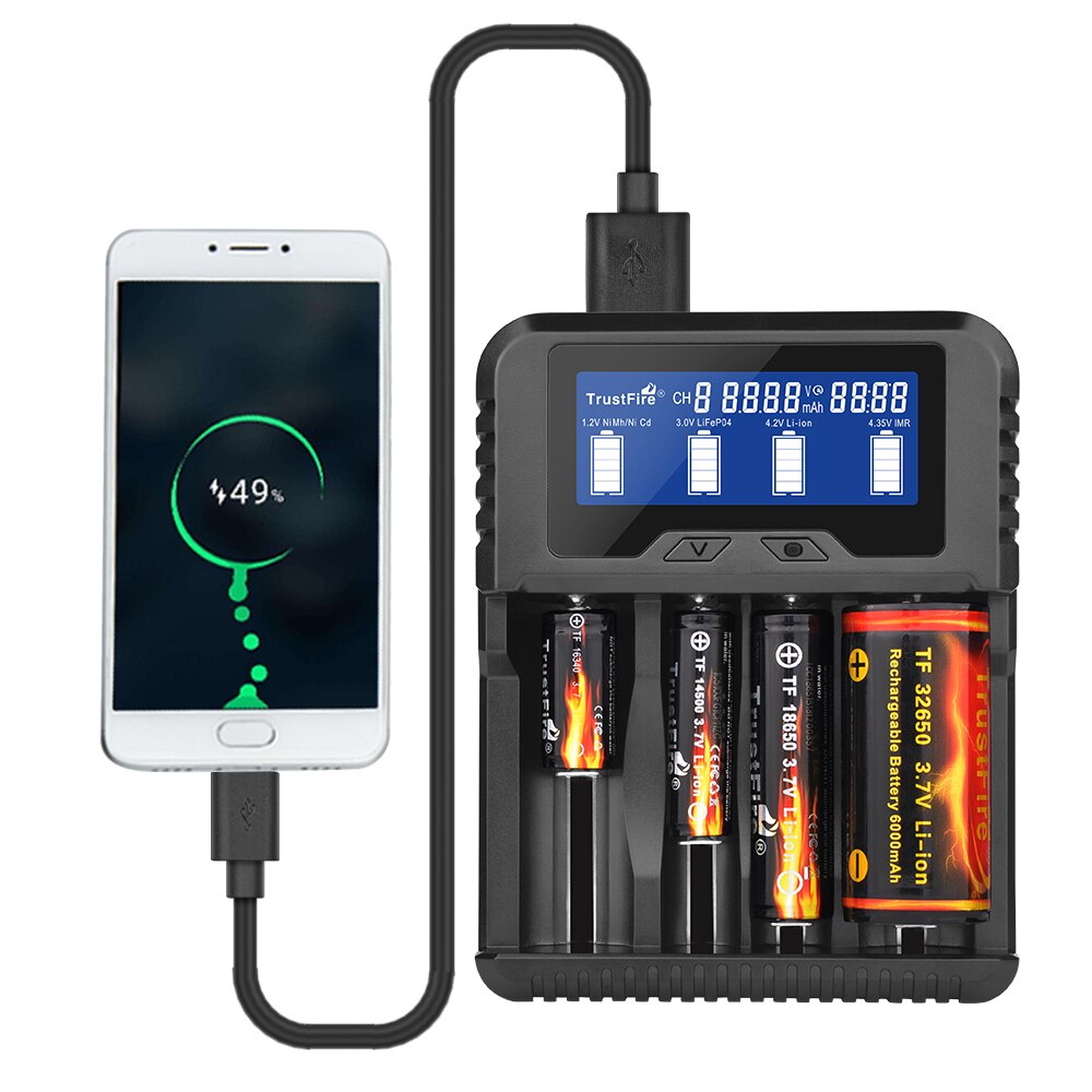 Trustfire TR-020 Battery Charger Household Powerbank for Li-ion IMR 18650 26650 32650 Ni-MH Ni-Cd AA RCR123A RCR123 Batteries