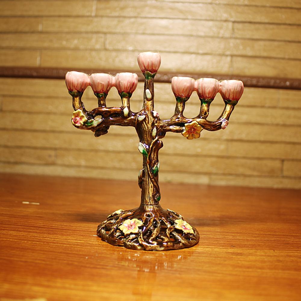 Candelabros Hanukkah Menorah de 7 ramas, candelabros con Árbol de flores, candelabros Menorah antiguos