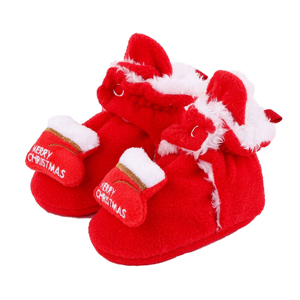 Baby christmas støvletter vinter varme 3d tegneserie fleece sokker krybbe sko skridsikker toddle first walking sko santa foot sokker