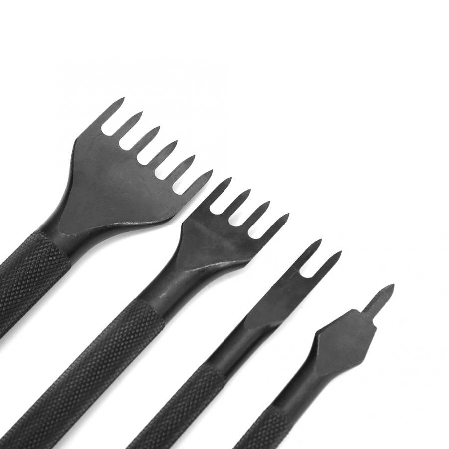 4 st stift mejsel kit läder hantverk pysselverktyg svart galvanisering läder hantverk mejsel