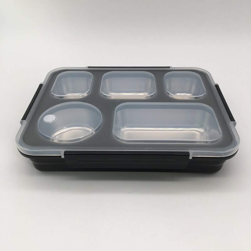 Rvs Lunchbox Voor Kid Verwarmd Lunchbox Keuken Accessoires Bento Box Maaltijd Prep Voedsel Container Opslag: Black 5 grip