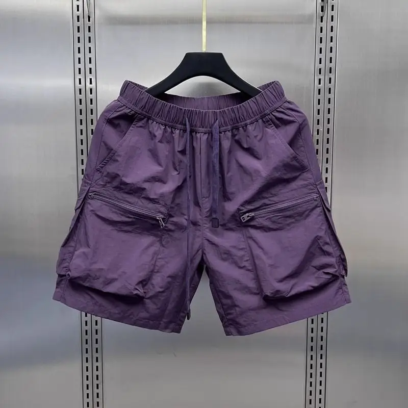 Højtaljede cargoshorts til kvinder sommer tynde, løse, hurtigttørrende shorts med brede ben, koreanske, solide sportsshorts med snøre: Xxxl / Brun