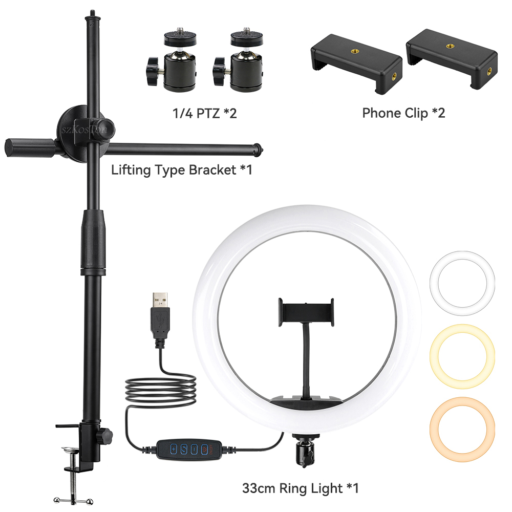 Multifunction Lift Desk Clamp Mount Stand LED Ring Light DSLR Camera Mobile Phone Table Bracket Overhead Shooting Video Studio: type3