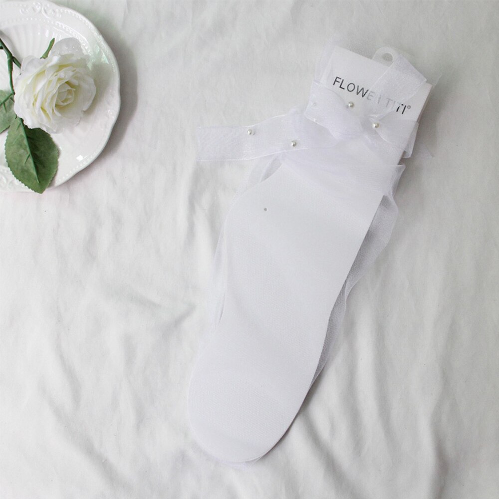 Chaussettes en Tulle Ultra-fines pour femmes, été , chaussettes longues transparentes en mousseline de soie, chaussettes amusantes, Streetwear: white