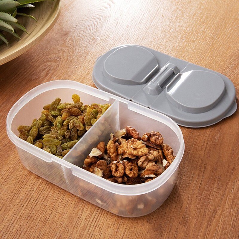 Double grid plastic food storage box transparent Stackable nut storage container with lid candy jar tank refrigerator organizer