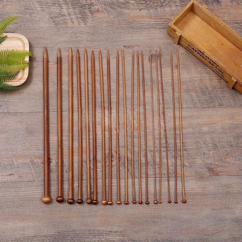 36PCs/Set 2-10mm Bamboo Handle Crochet Hooks Knit Weave Yarn DIY Craft Single Pointed Knitting Needle Accesories 25/35cm long