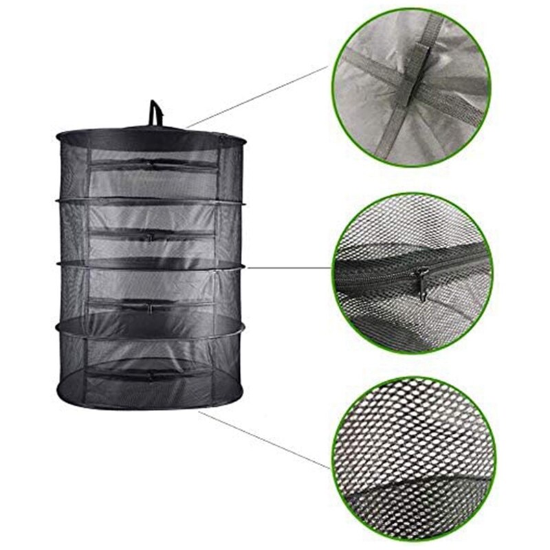 Big Herb Drying Rack Net 2 Pack 4 Layer 2Ft Herb Dryer Mesh Hanging Dryer Net with Zipper (Black)