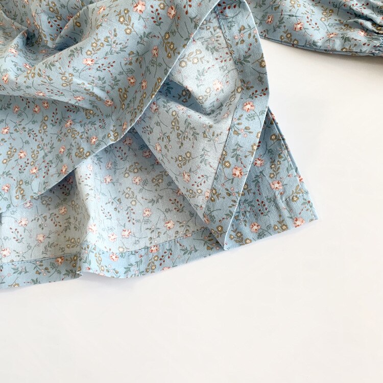 Kids Girl Blue Blouses Casual Shirts Spring Girls long sleeve shirts for Toddlers 2-7 Years Cotton Floral Blouses