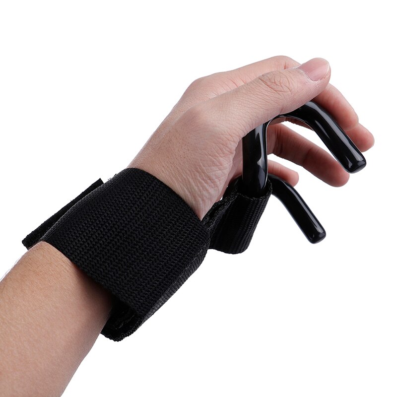 1Pc solidna stal hak uchwyty pasy robić podnoszenia ciężarów trening siłowy siłownia czarny wsparcie nadgarstka podnieś pasek regulowany