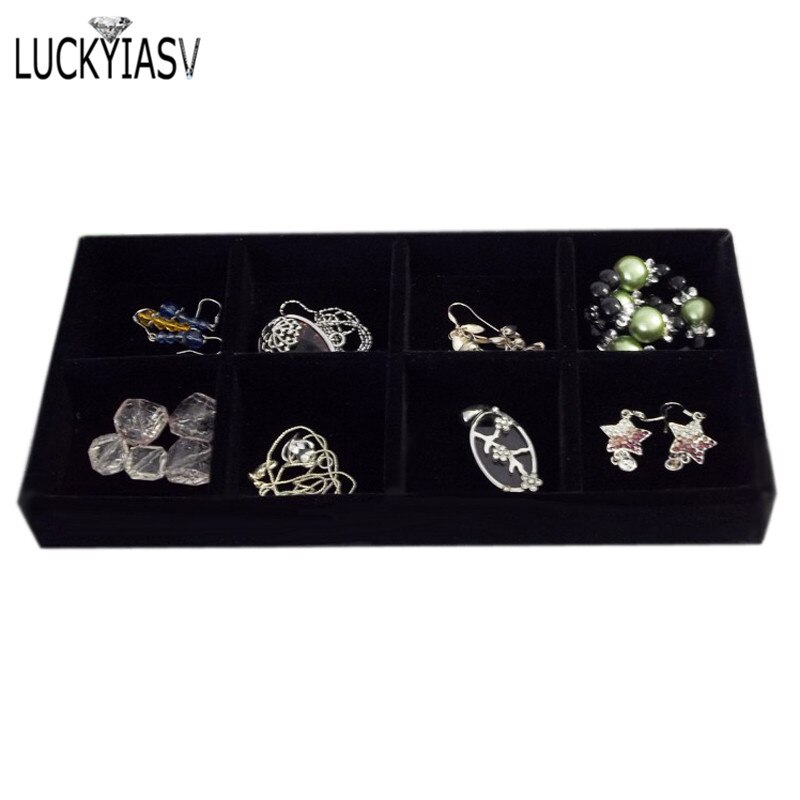 Necklace Display Tray for Pendant Chain Storage Box 11*22cm Jewellery Colliers Organizer Box: Black 8 Gird Tray