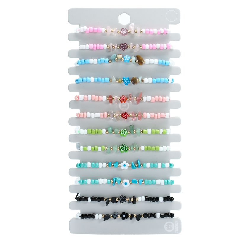 Conjunto de pulsera trenzada con cuentas para mujer y niño, brazalete de cuerda ajustable con abalorios de flores de concha de colores, 12 Uds./lote: Marrón rojizo