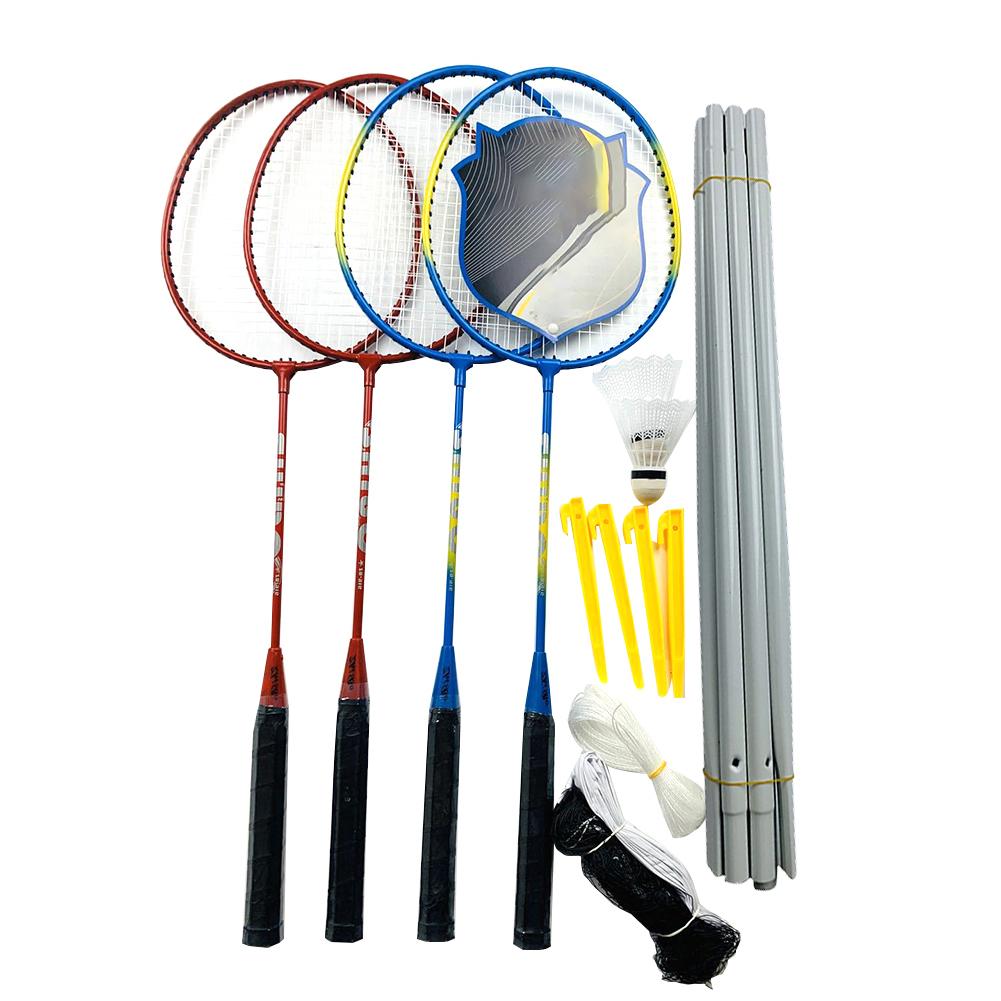 4 Badminton Rackets Badminton Rackets Set with Net Pole for Family Beginner Backyard Beach Game Playing