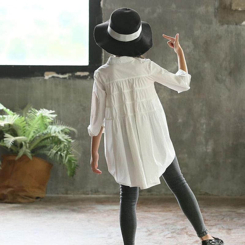 Blouses pour fille retour à l'école enfants vêtements à manches longues col rabattu blanc jaune haut d'automne enfants chemises fille Blouse
