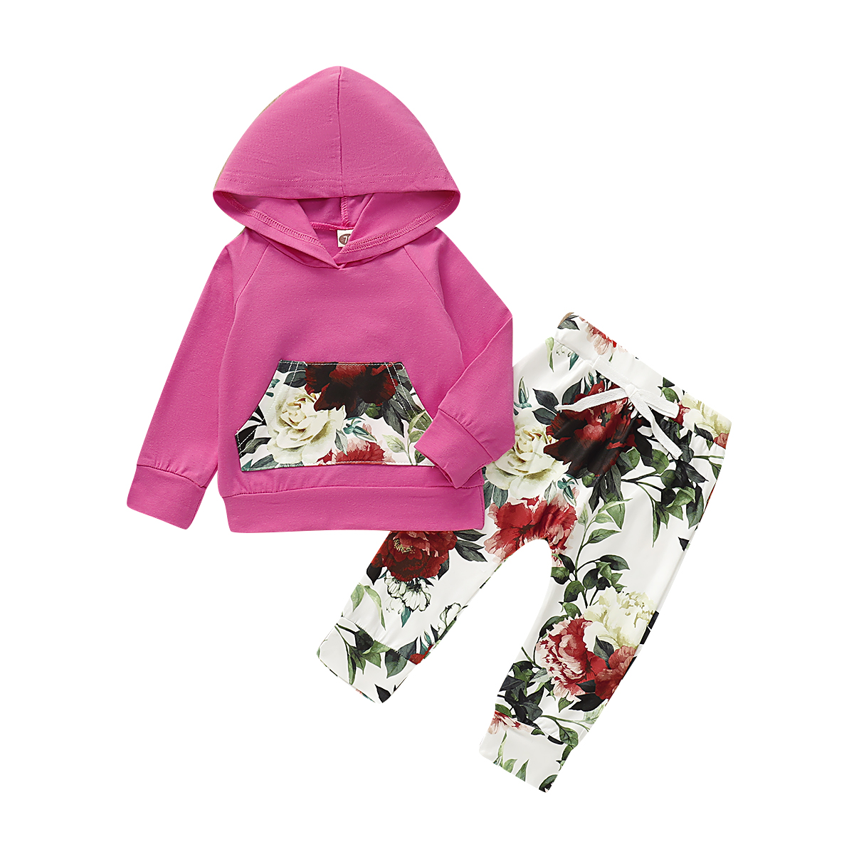 Neue Beiläufige Kleinkind Baby Mädchen Jungen Mit Kapuze Spitzen Blumen- Hosen 2Stck Outfit einstellen Kleidung 0-24M: Rose rot / 6m