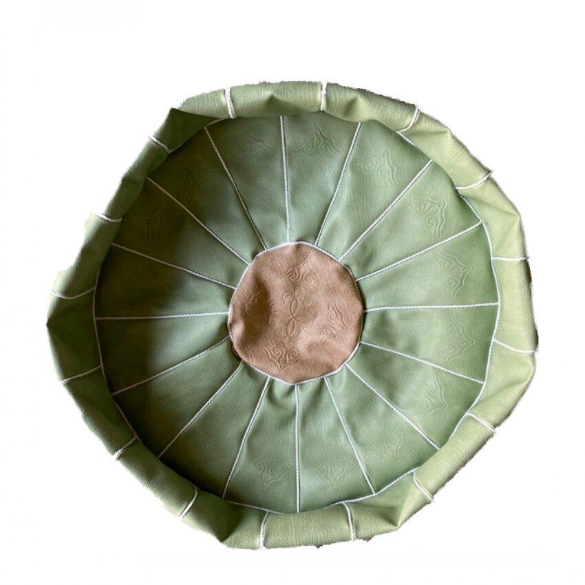 Pouf en cuir PU marocain, coussin non rembourré, repose-pieds, broderie artisanale, Pouf rond et grand, 50*50*25cm: 03as picture