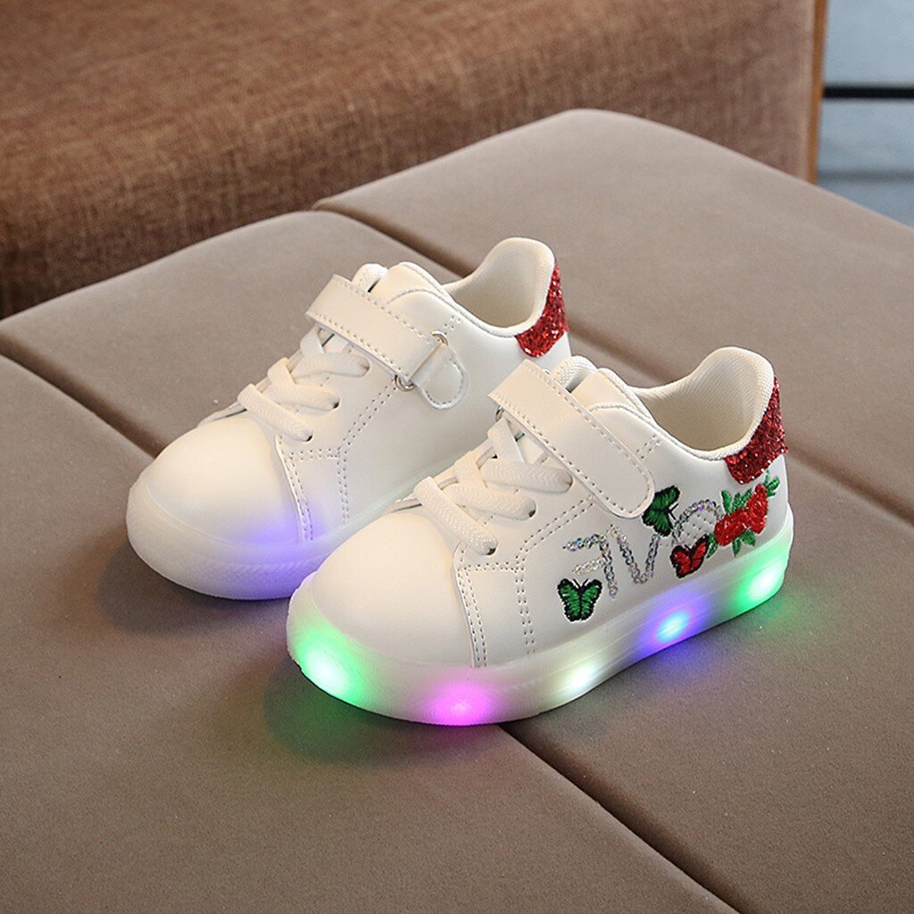 freundlicher schuhe freundlicher Baby Mädchen Jungen Squeins Blume Schmetterling LED Licht Leucht Sport Schuhe freundlicher schuhe детская обувь zapatos