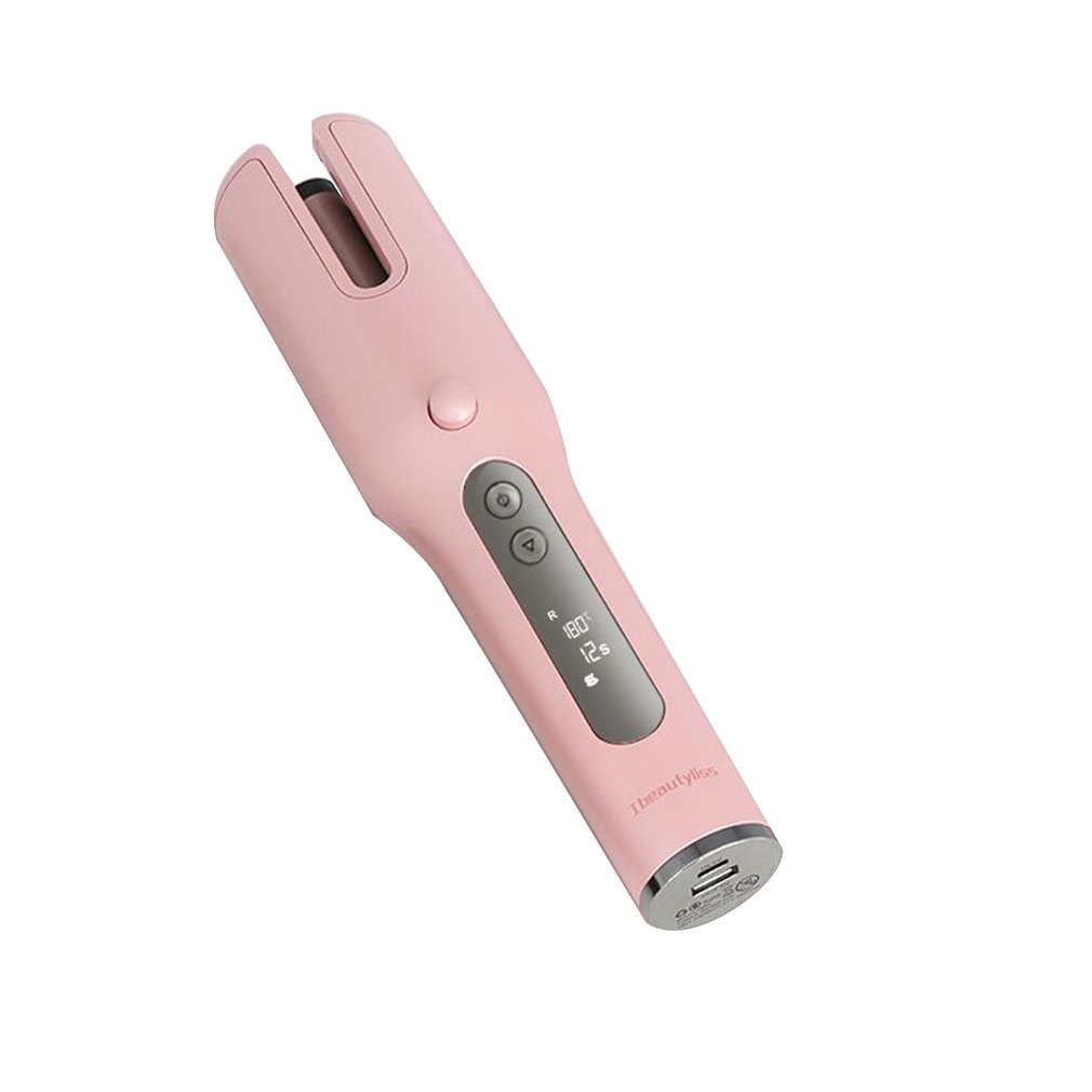 Automatisk hårkrøller keramisk usb oppladbar ledet digital automatisk hårkrøller, egnet til 1 sett med forskjellige frisyrer: Rosa