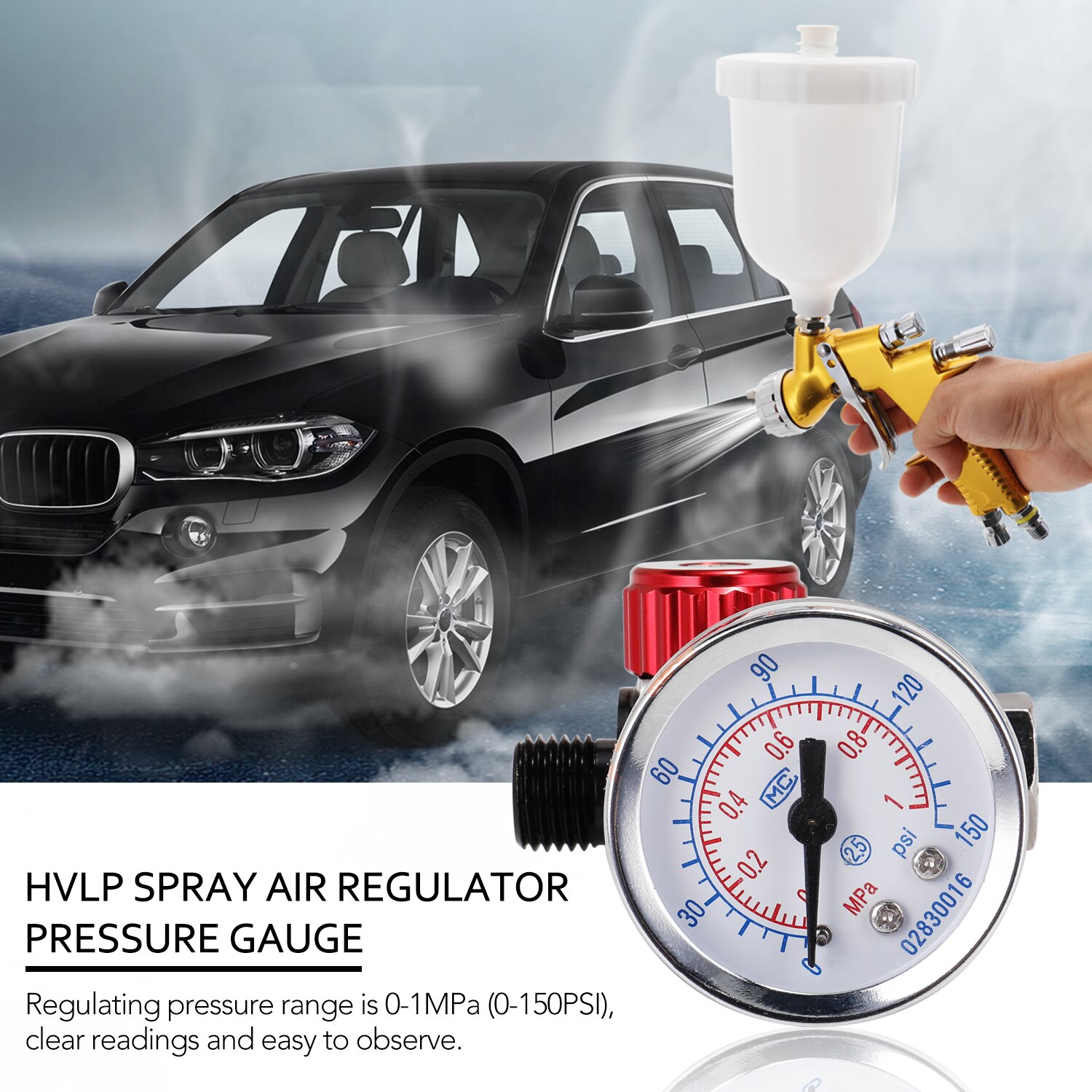 Kkmoon hvlp spray luftregulator trykmåler 1/4 "mini inline luftfilter separator justerbar lufttryk regulator gauge