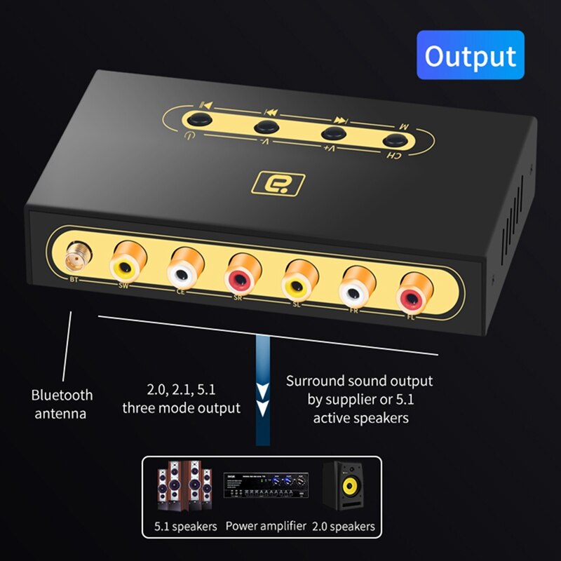 5.1CH Audio Decoder Wireless Bluetooth 5.0 Receiver DTS AC3 Adapter Optical Coaxial U Play PC-USB Converter