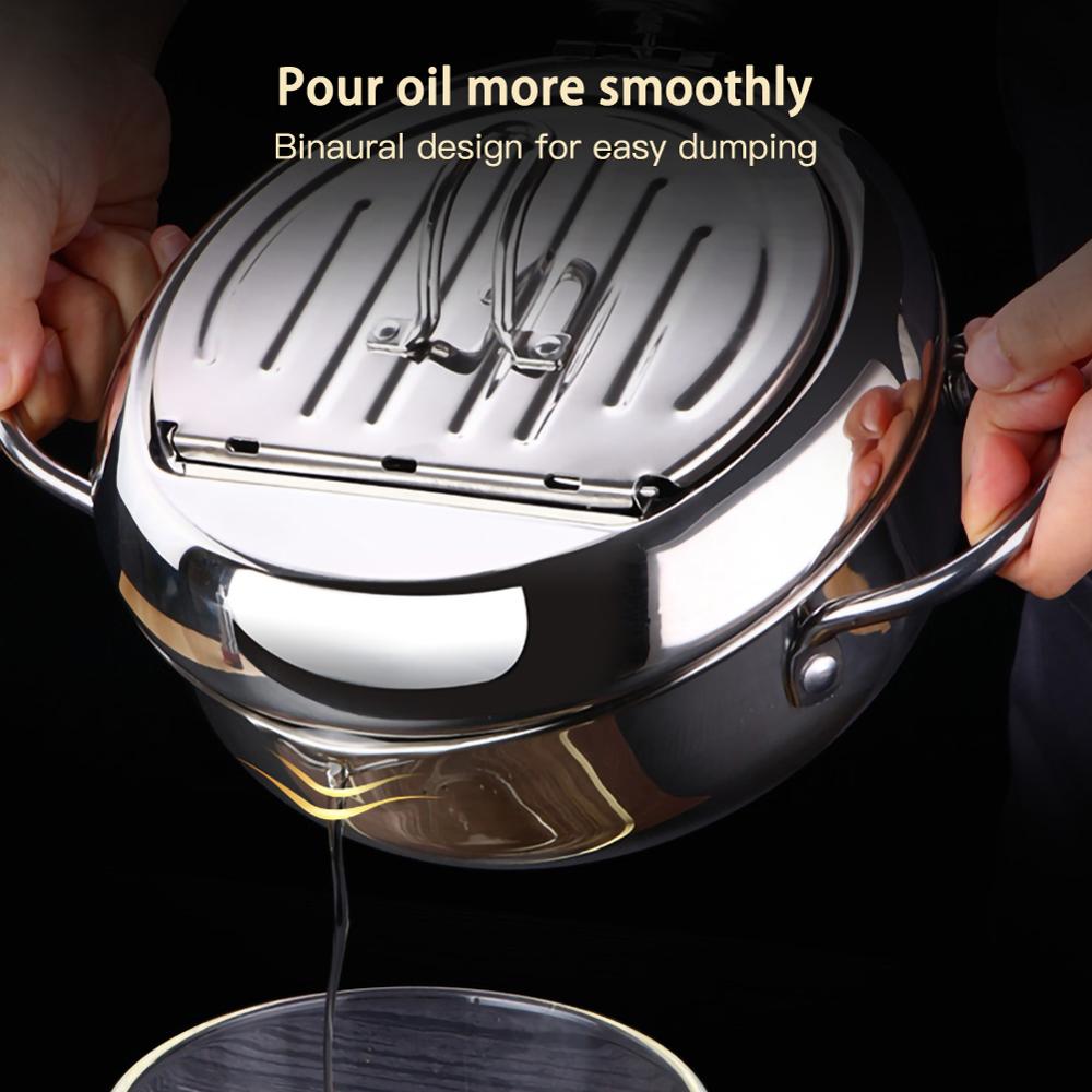 Olla para freír profunda de cocina, freidora de acero inoxidable con control de temperatura, utensilios de cocina para pollo frito