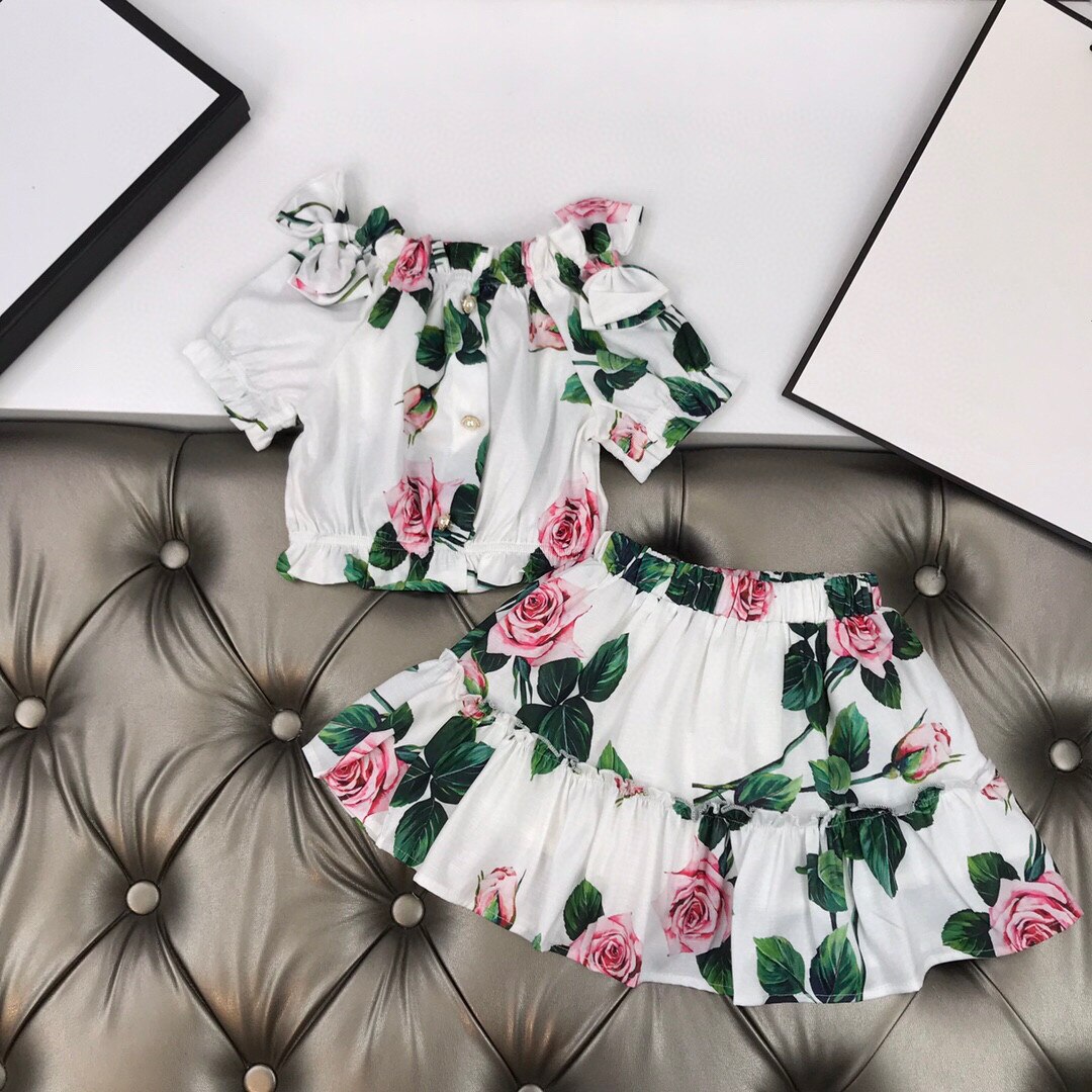 Moda da menina malha meninas roupas definir meninas verão marca de moda conjunto crianças camisa + saia 2 pçs da criança roupas da menina