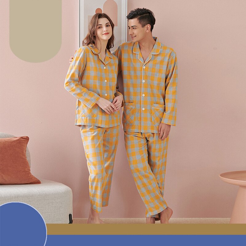 Spring summer 100% Cotton Pijama for Men Dormir Lounge Sleepwear Pyjamas yellow Bedgown Home Clothes Man Bedroom PJ Cotton Pajam