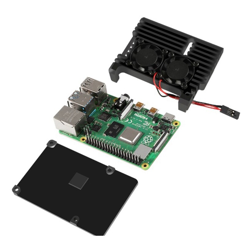 for Raspberry Pi 4 Aluminum Case with Dual Cooling Fan Metal Shell Black Enclosure for Raspberry Pi 4 Model B