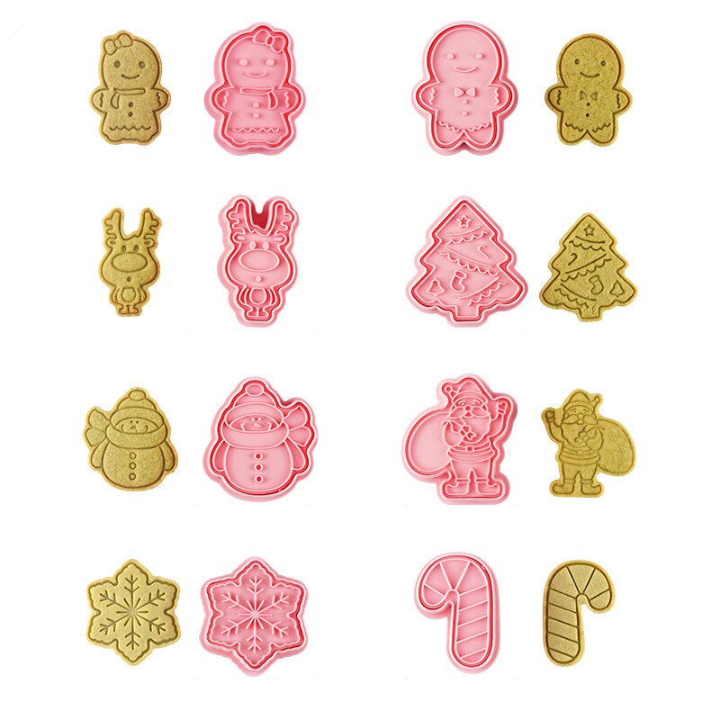 8Pcs/set Christmas Cookie Cutter Biscuit Mold 3D Cookie Fondant Baking Mold Set Plastic Pressing Baking Cookie Decoration Tools