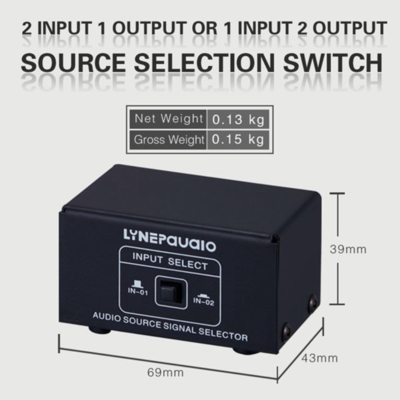 Selector de señal de fuente, conmutador, altavoz O fuente de alimentación, conmutador, sin pérdidas, interfaz RCA, 2 en 1