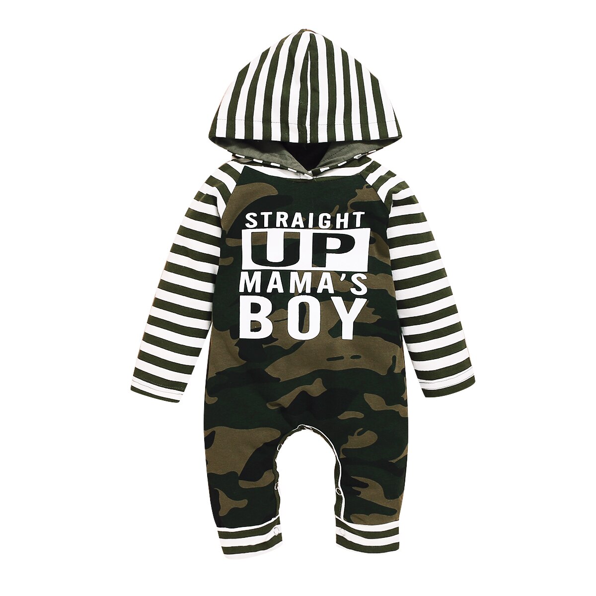 Babyjongens romper met capuchon, gestreepte lange mouwen, kleurblokletters, hoodie, camouflage jumpsuit, eendelig kledingstuk: A / 18m