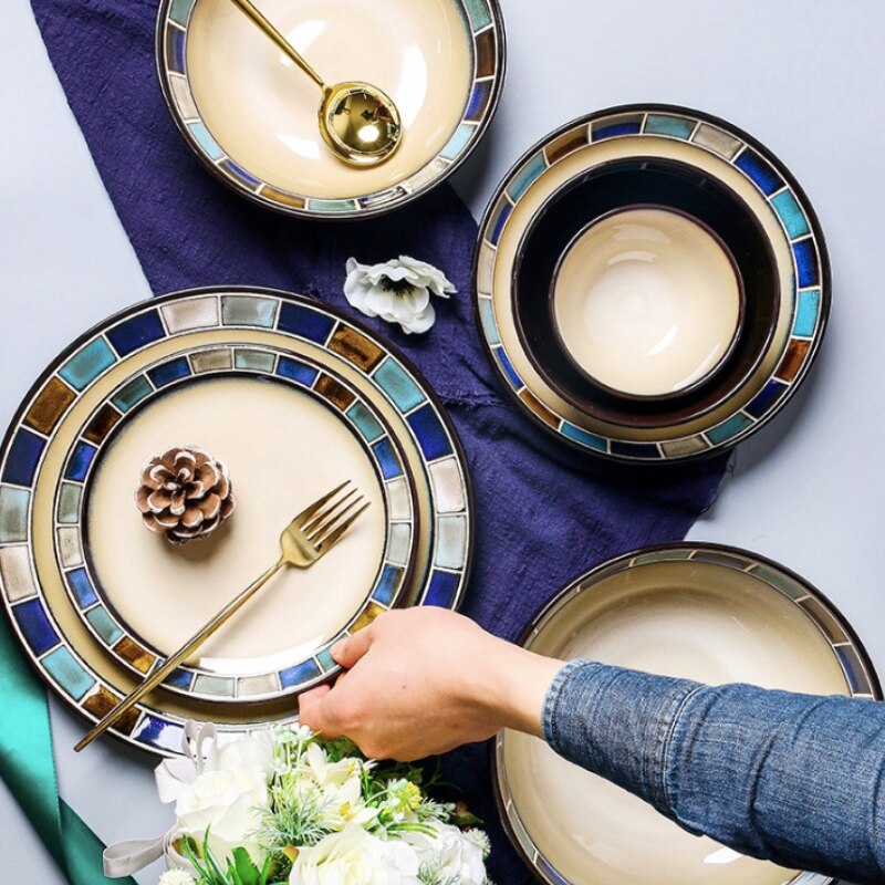 Cartoon Dinner Plate Set Ceramic Kitchen Plate Breakfast Tableware Set Food Dishes Rice Salad Noodles Bowl Soup Kitchen