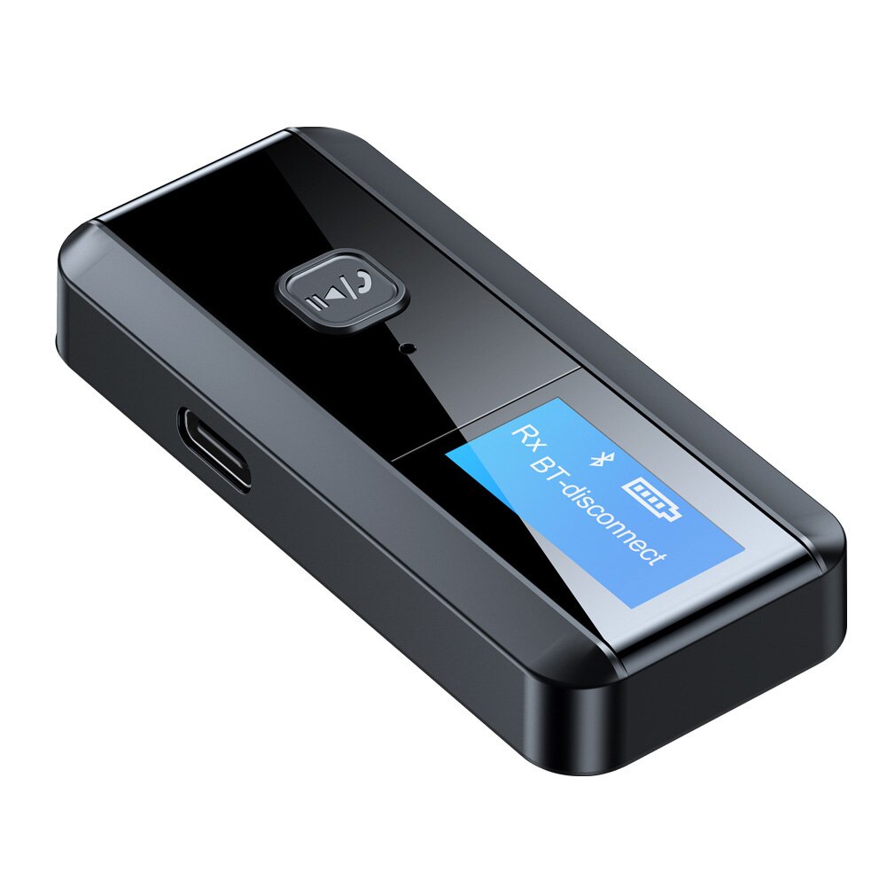 2-in-1 Home Low Latency Transmitter Receiver LED Display USB Music Mobile Phone Battery Powered Black Wireless Adapter