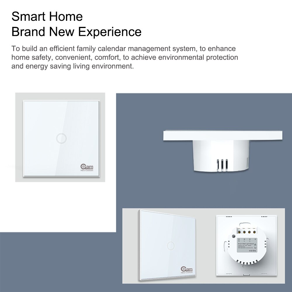 NEO Coolcam Z-wave Wall Light Switch 1CH Gang Z Wave Wireless Smart Remote Control EU Light Switch Home Automation