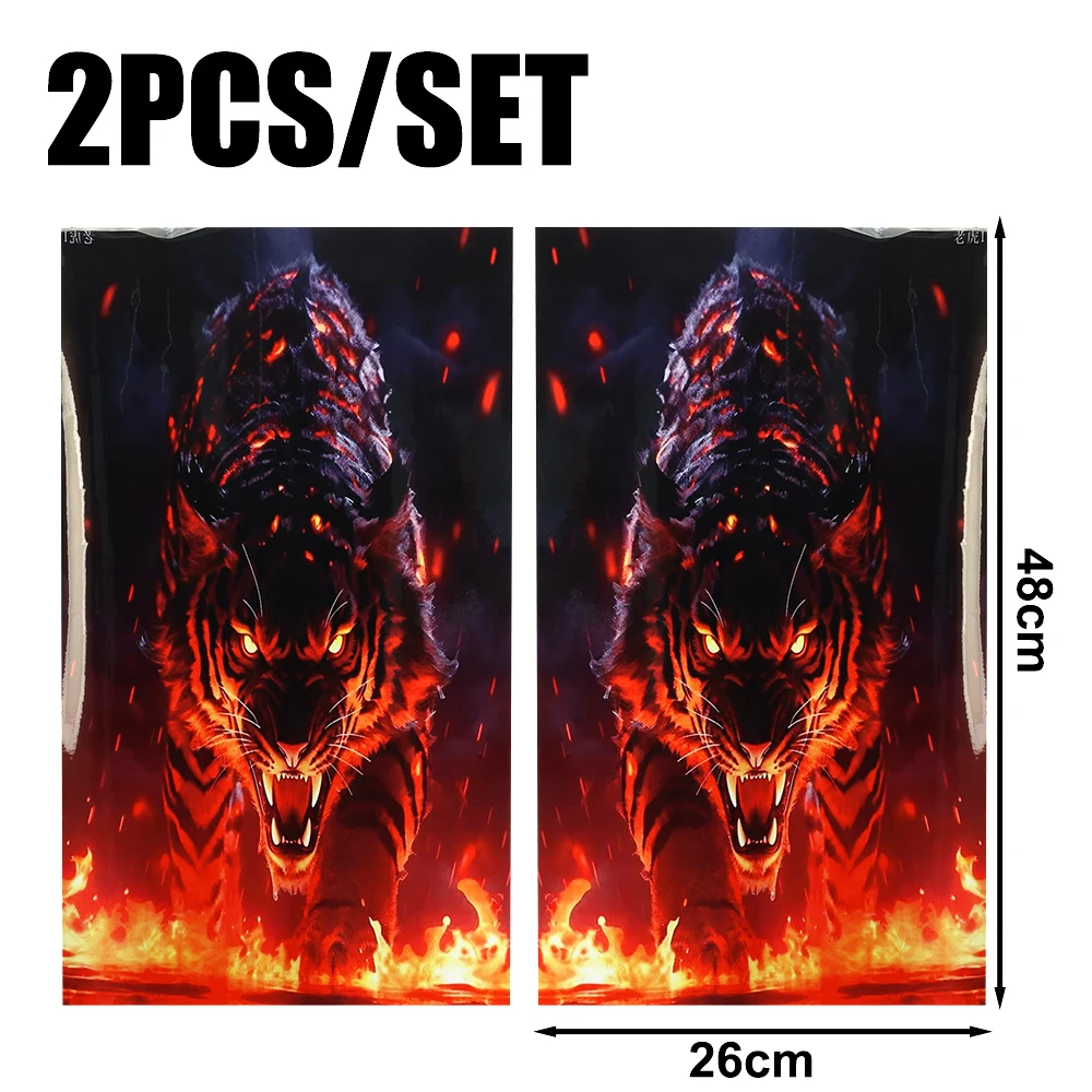 Car Window Center Pillar Sticker Door B-pillar Flame Wolf Tiger Decorative Decal Black Carbon Patterned Waterproof Car Stickers: Red