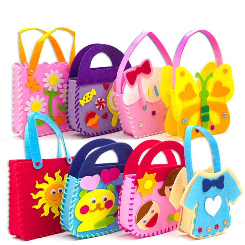 Karikatur DIY Handtasche nicht-gewebte Stoff Handwerk Spielzeug Für freundlicher Handgemachte Bunte Ebene Tuch Mini Tasche NäHenne Spielzeug Mädchen